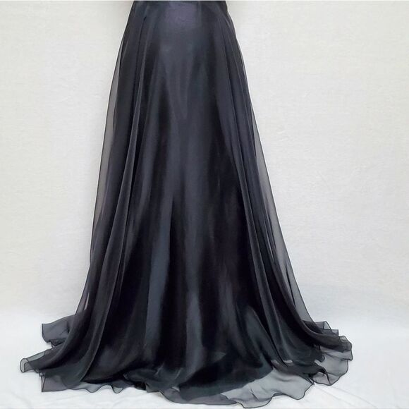 PARTYTIME Black Chiffon Multi-color Mosaic Jewel One-Shoulder Ruched Maxi Dress - Picture 8 of 13